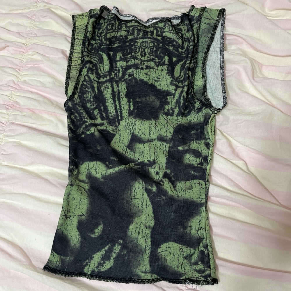 Urban outfitters green and black mesh graphic cherub tank top